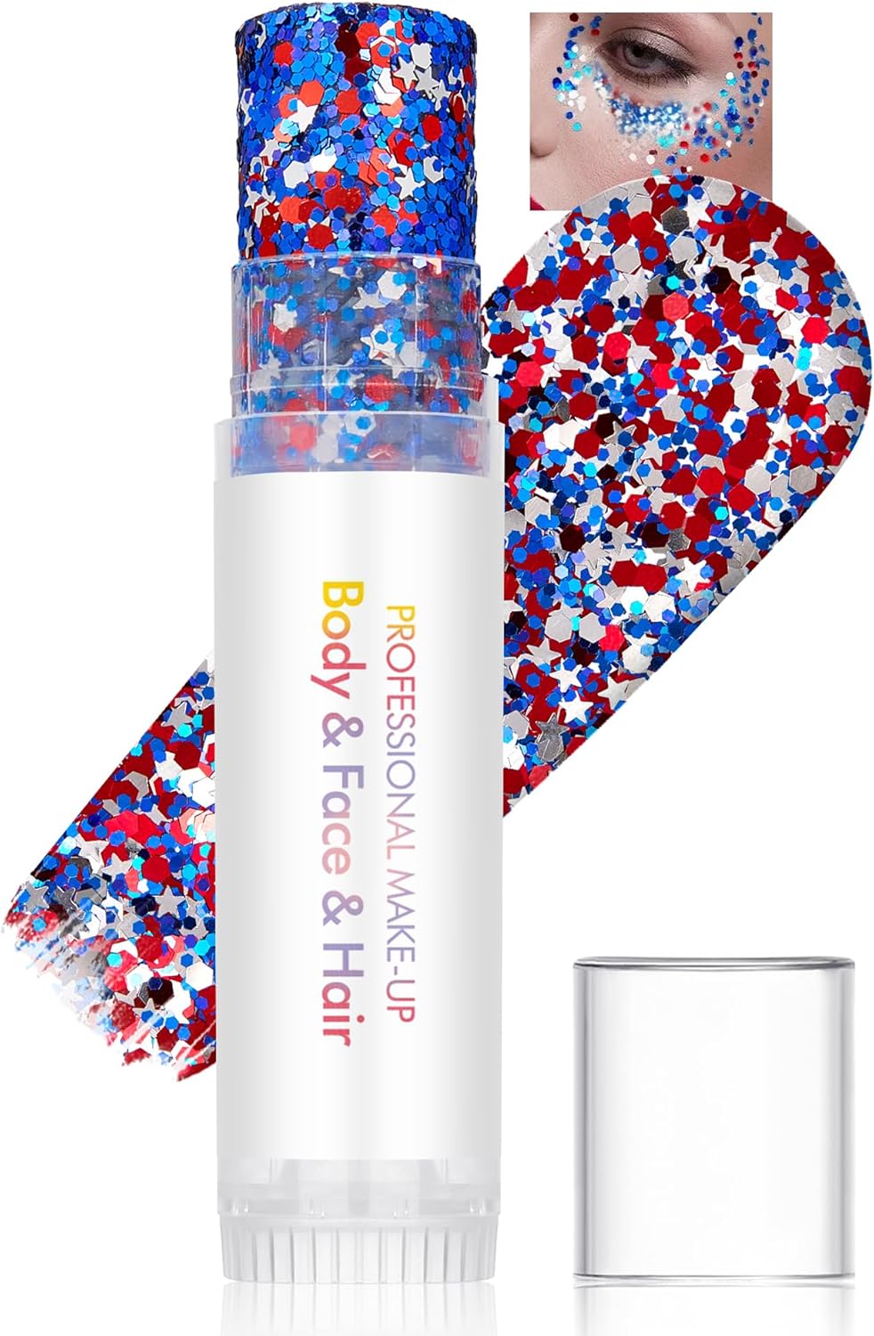 Body Glitter Stick, Waterproof Long Lasting Sparkling Face Shimmer Makeup, Singer Concerts Disco Music Halloween Festival Rave Accessories, Holographic Chunky Sequins Hair Stick,Gift for Women girl-14