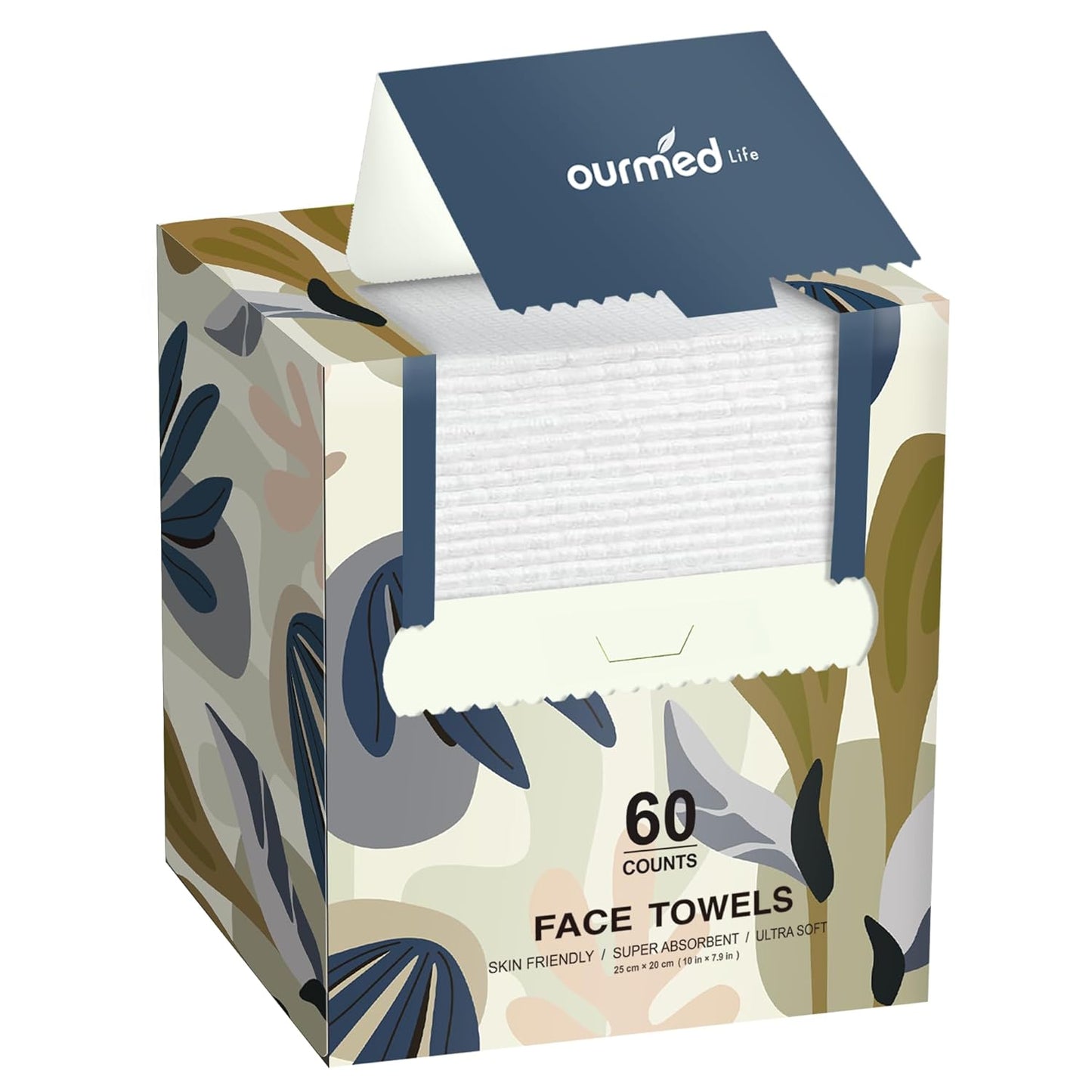 Ourmed Life Face Towels, Disposable Biodegradable Facial Towels for Sensitive Skin, Lint- free Facial Wipes for Washing Face, Skincare and Makeup Remover, Dry Wipes, 10"×7.9" Extra Large, 60 Count