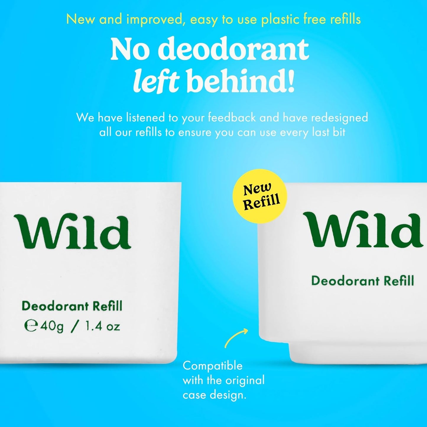 Wild - Refillable Deodorant Starter Kit with Pink Case and Fresh Cotton & Sea Salt Scented Refill 1.4oz - Aluminum Free - Long Lasting Protection - Vegan