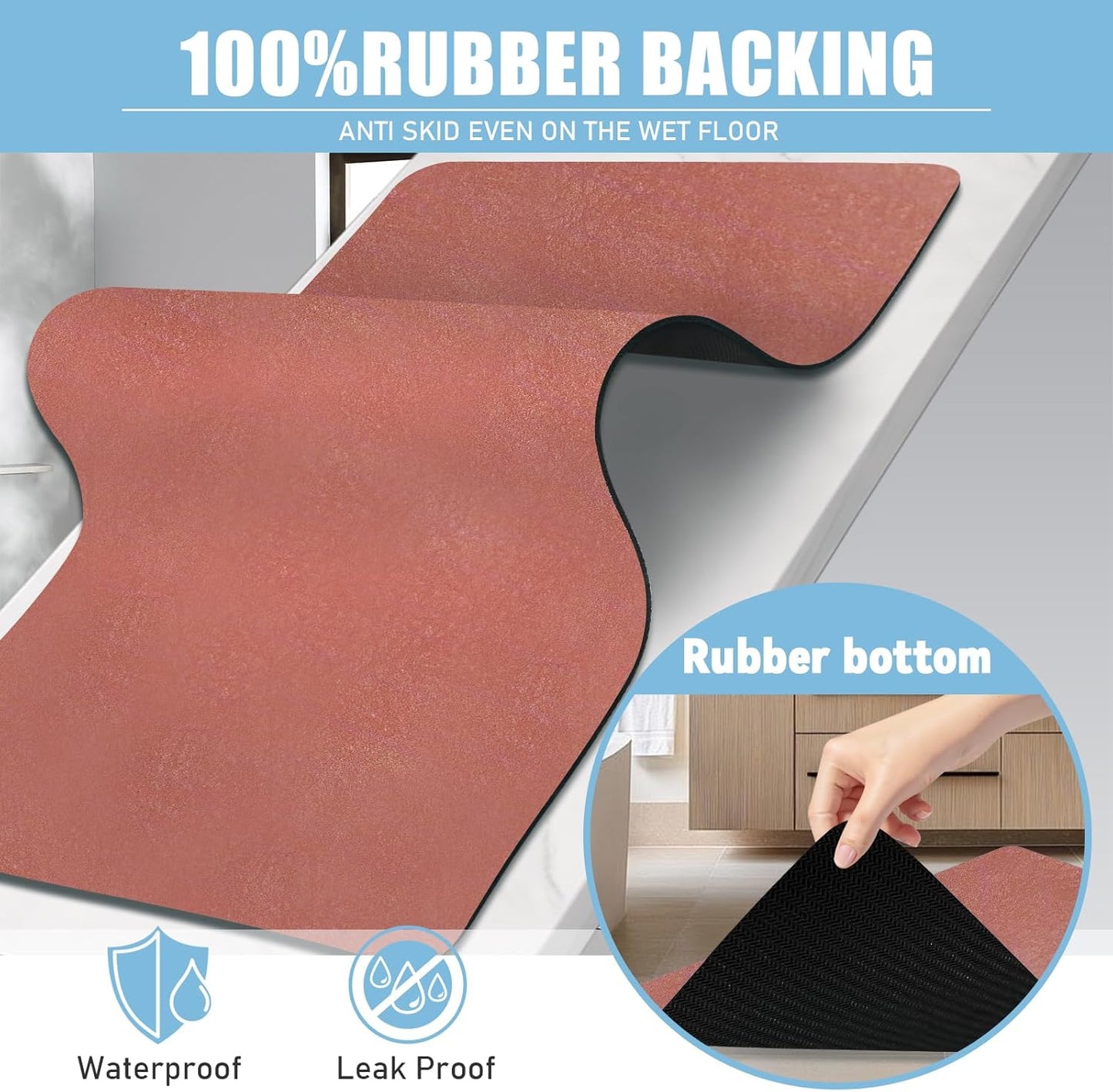 Diatomaceous Earth Bath mat Bathroom Rugs Super Absorbent Quick Dry Non Slip Bath Mat Thin Bathroom Floor Mats Fit Under Door-Shower Rug for in Front of Bathtub Shower, Brown, 15.7"x35.4"