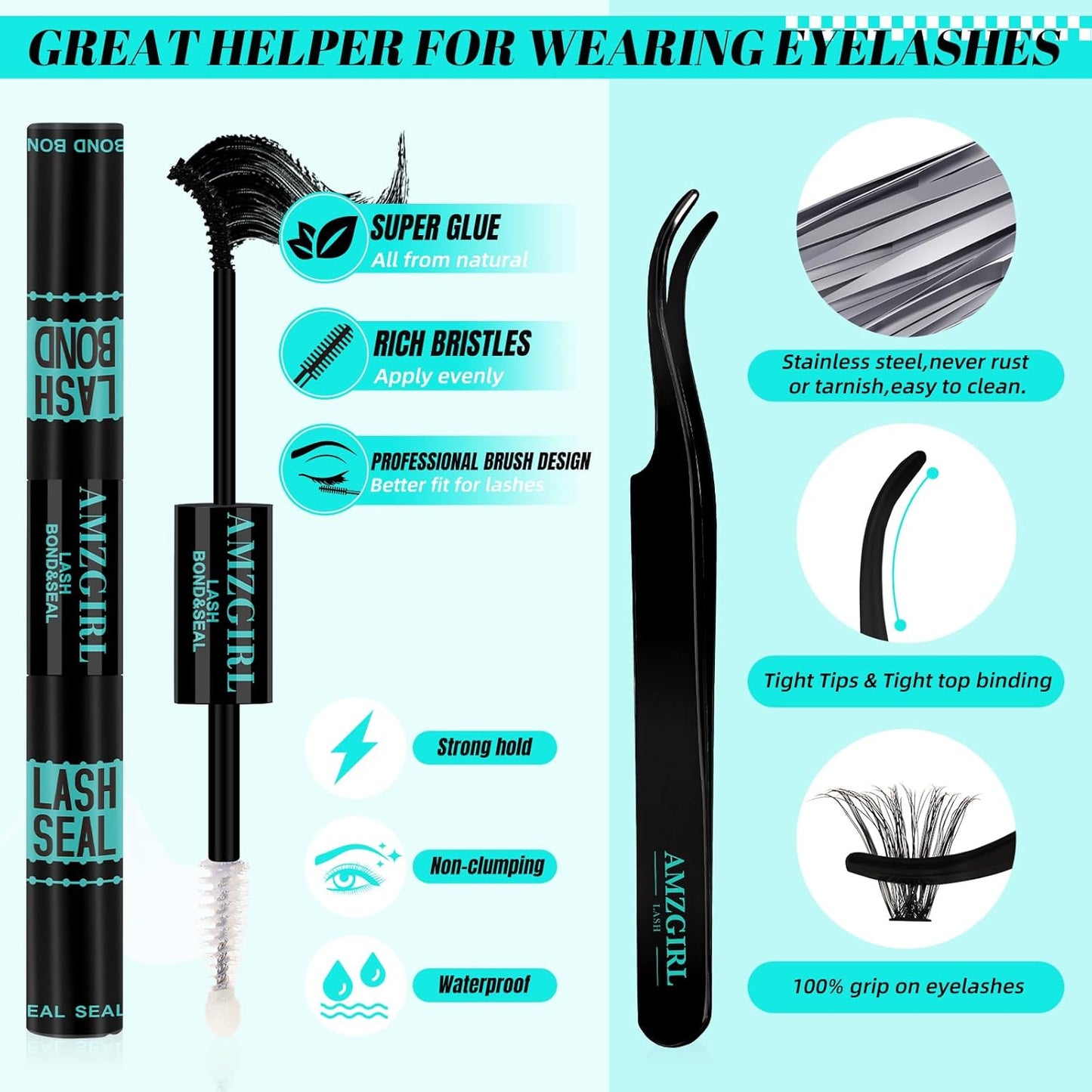 Lash Clusters Kit 280Pcs,60D 80D Eyelash Extension Kit,Lash Bond and Seal Waterproof,Lash Remover for Individual Cluster Lashes Kit,Lash Applicator Tool for DIY Lash Extension Kit(D-Mix9-16mm Kit)