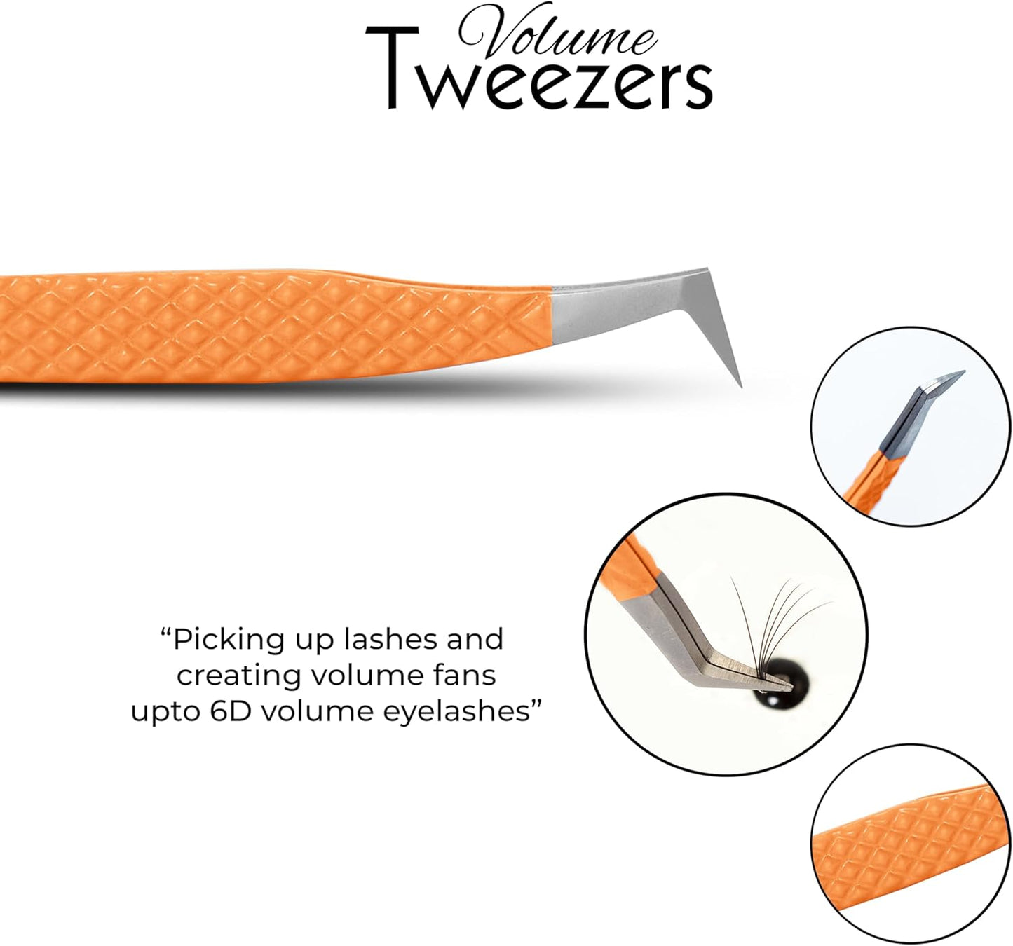 SIVOTE Lash Tweezers for Eyelash Extensions Fiber Tips, Set of 3, Volume, Volume Boot, 90 Degree Tweezers, Blue Yellow Orange