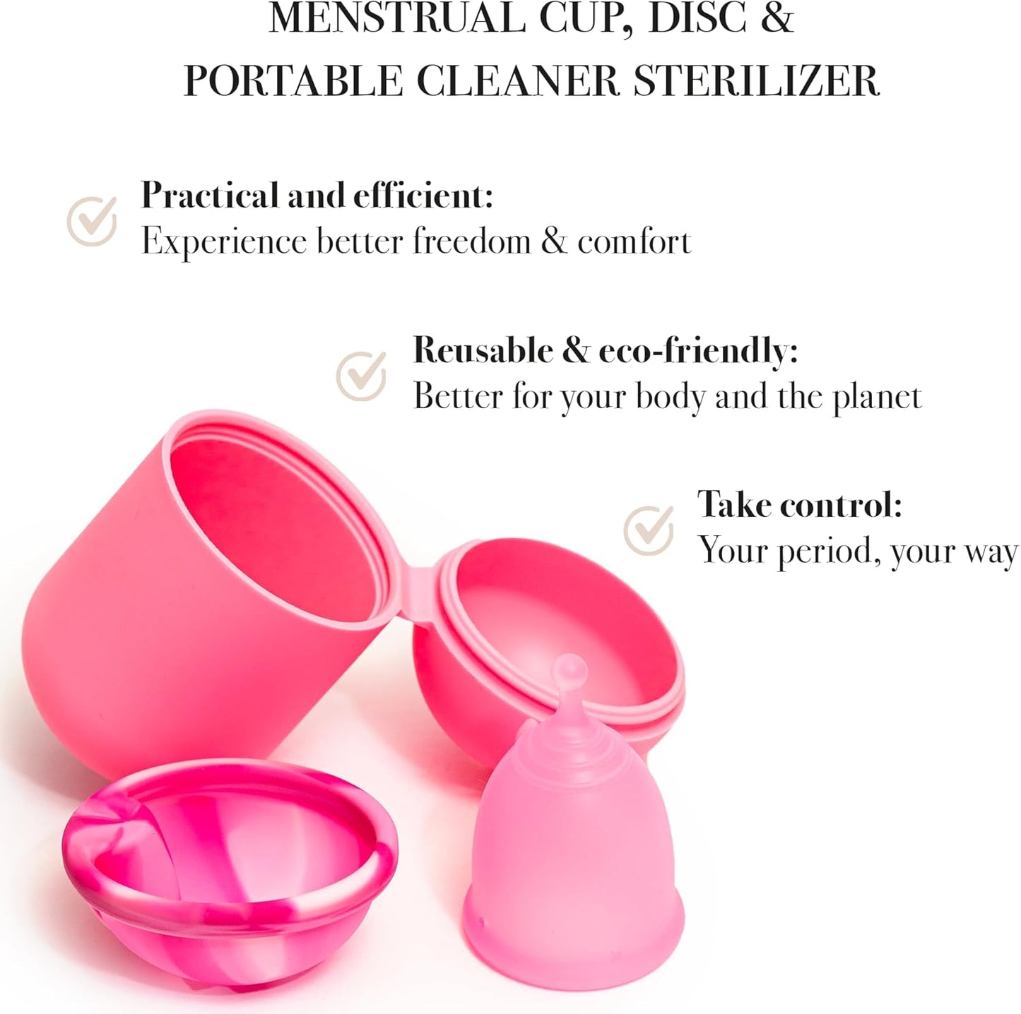 Reusable Menstrual Cup & Disc Starter Kit with Microwave Steamer Case | Medical-Grade Silicone Tampon and Pad Alternative | Small for Light to Normal Flow, for Teens and Adults