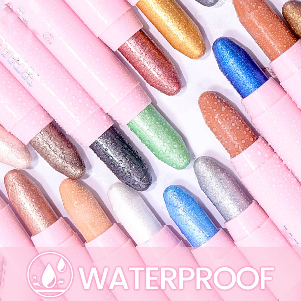 evpct 1Pcs Rose Gold Shimmer Cream Eye Shadow Brightener Sticks for Eyes Waterproof Pigmented, Double Ended Cream Eyeshadow Stick Pencil Pen with Applicator, Eye Shadow Palette Highlighter Makeup 37