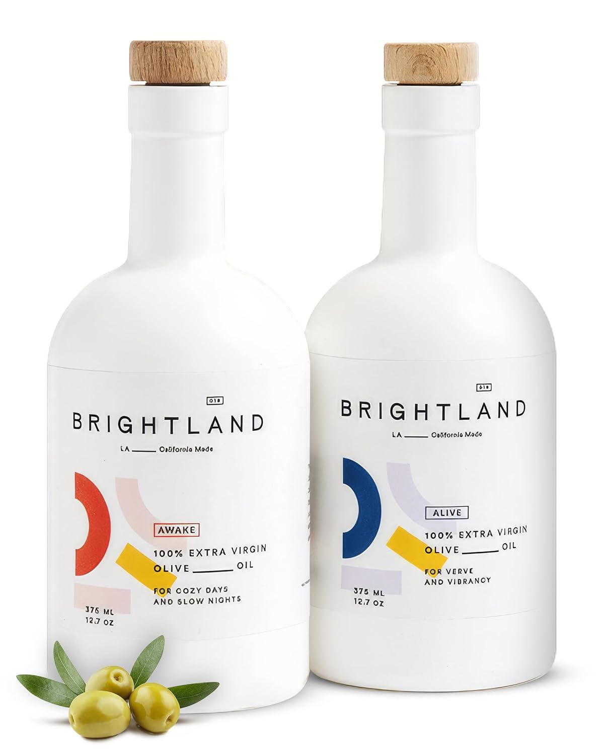 Brightland California Olive Oil Extra Virgin, The Duo – First Cold-Pressed Olive Oil Made with Early-Harvest Olives – Polyphenol Rich & Artfully Crafted - 12.7fl oz Bottles (Pack of 2)