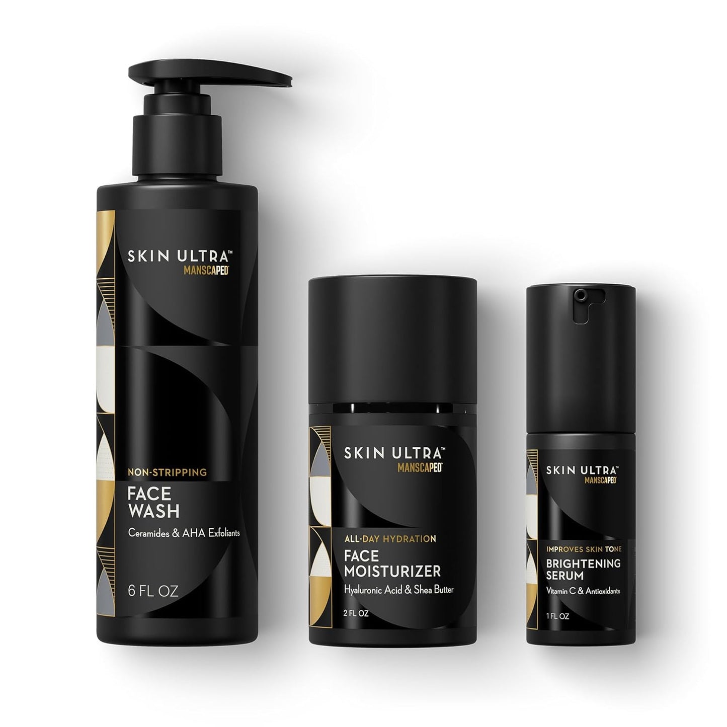 MANSCAPED® Skin Ultra™ Daily Regimen - Men's Skincare Routine Essentials with Face Wash, Face Moisturizer & Brightening Serum Formulated with A Ceramide Complex for Cleansing, Exfoliating & Hydration