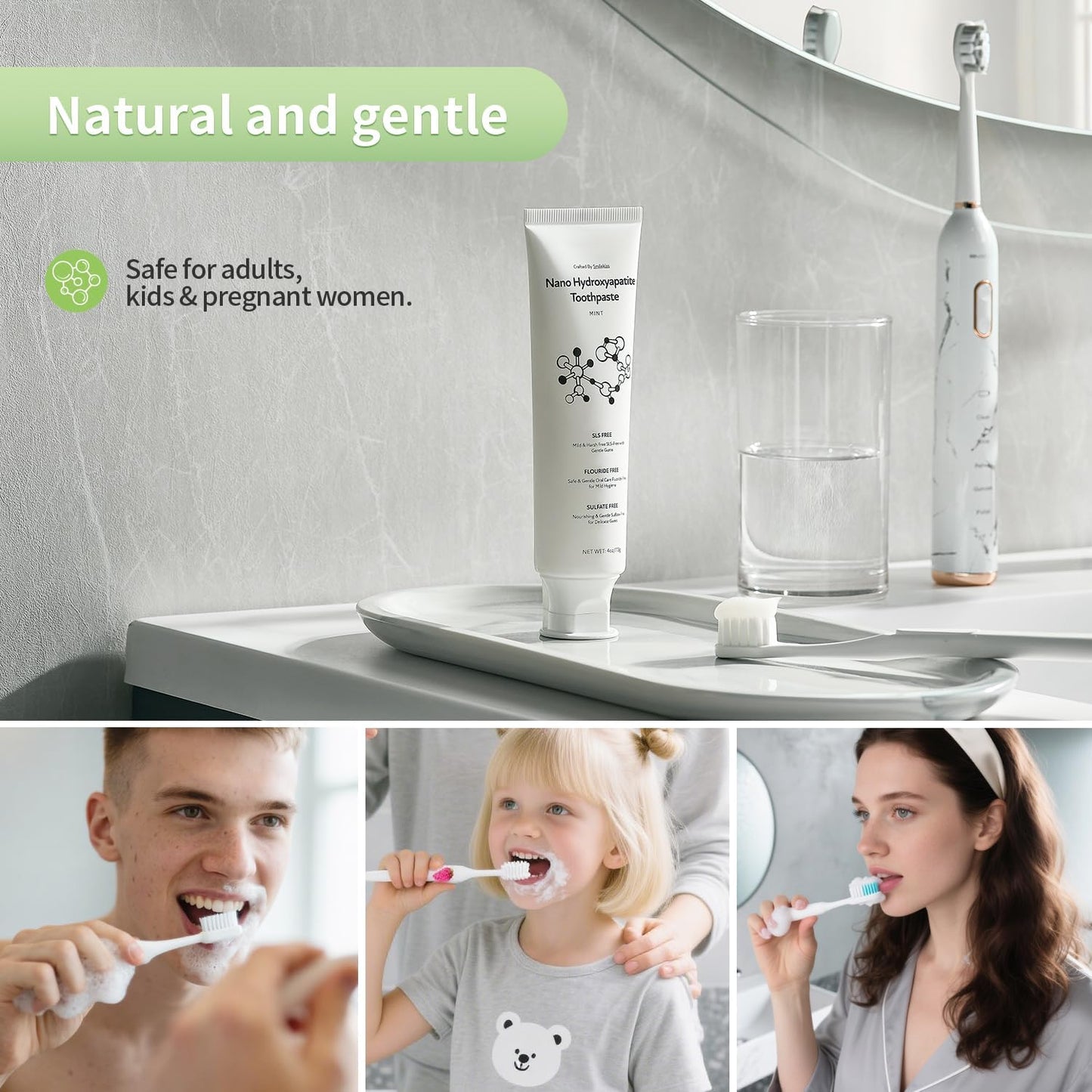 Fluoride Free Toothpaste with Nano Hydroxyapatite – Dentist Recommended for Remineralizing & Sensitive Teeth Relief – Mild Mint Natural Toothpaste for Adults & Kids, 8oz