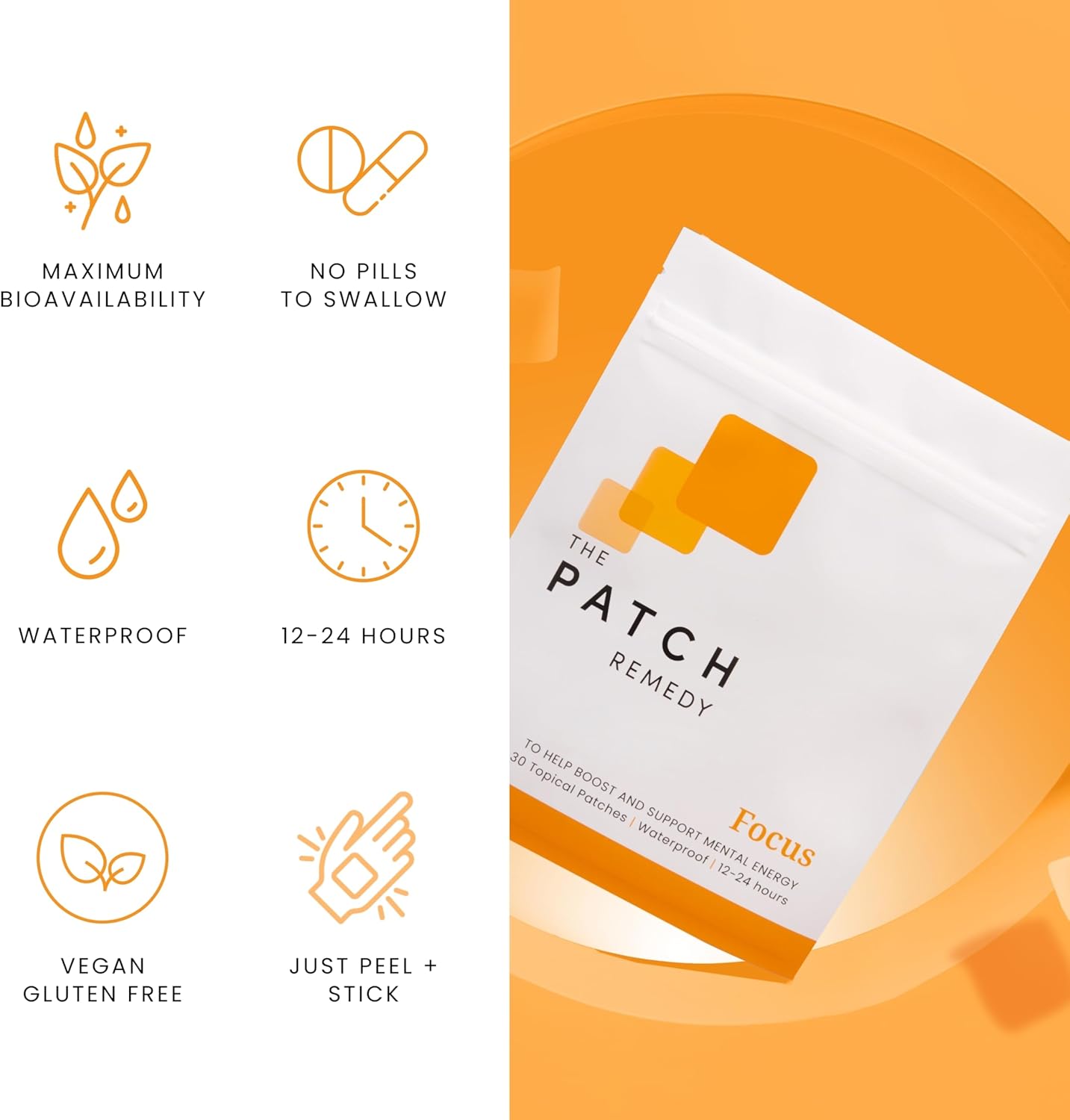 Focus Patch | Ginkgo Biloba, Acetyl-L-Carnitine, Bacopa, Magnesium L-Threonate, Green Tea | 30 Patches