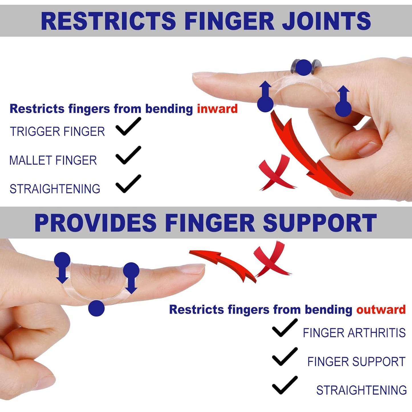 8Pcs Clear Oval Finger Splints & Click-Lock Adjustment Kit, 4 Graduated Finger Ring Splint & 4 Splint Adjustment, Finger Braces for Arthritis, Mallet, Straightening, Support (Size 4-7)