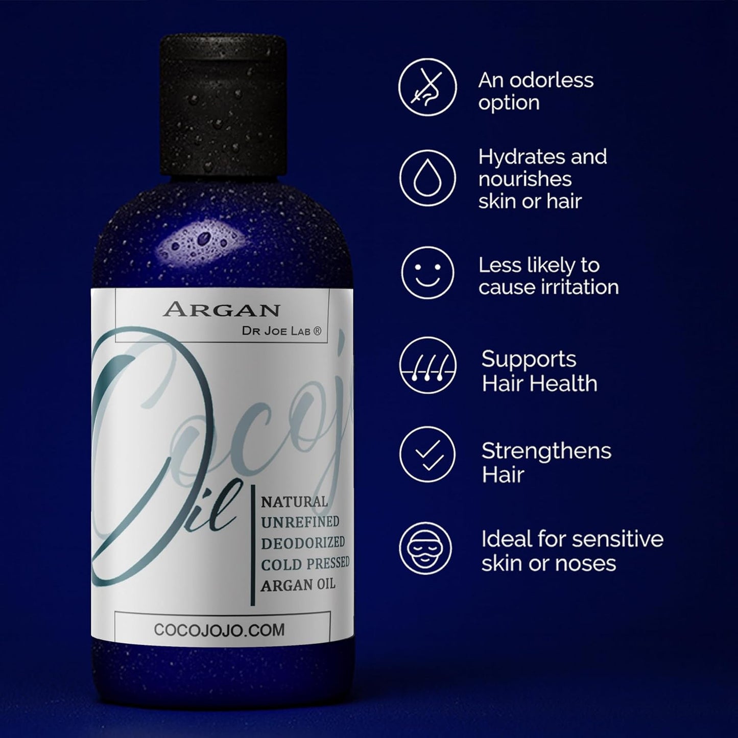 Cocojojo Argan Oil Deodorized, Argan Oil for Hair, Hair Treatment Oils, 100% Pure Organic for Face, Unrefined Unscented Cold Pressed Extra Virgin - 8 Oz (Pack of 1)