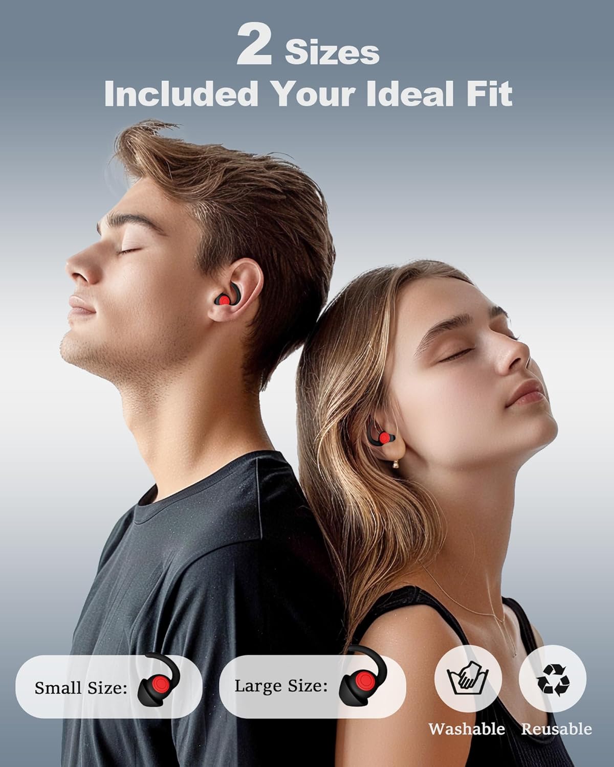 Ear Plugs for Sleeping - Noise Reduction Soft Silicone Earplugs, 2 Pairs Reusable Hearing Protection Earplugs for Noise Sensitivity, Sleep,Travel,Sound Reduction Noise Cancelling - Black