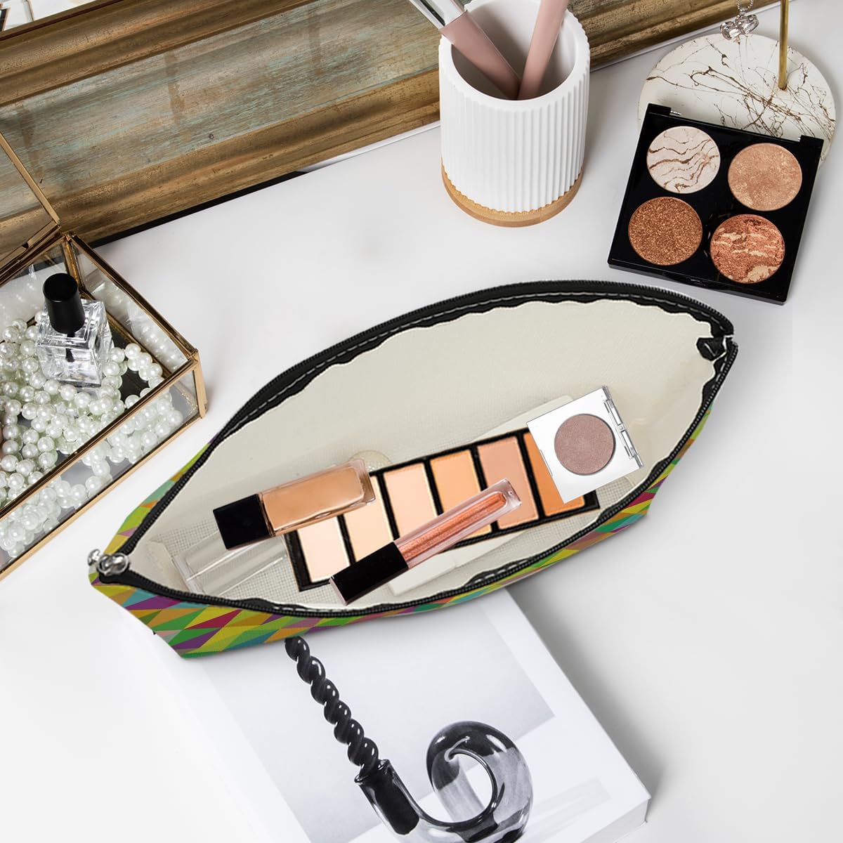 Cosmetic Bags for Women, Makeup Bag, Travel Bag for Toiletries Set, Makeup Bags Waterproof Cute Mothers Day Birthday Friendship Gifts for Girls Bestie Mom, Colorful Polka Dot Rainbow Neon Colors