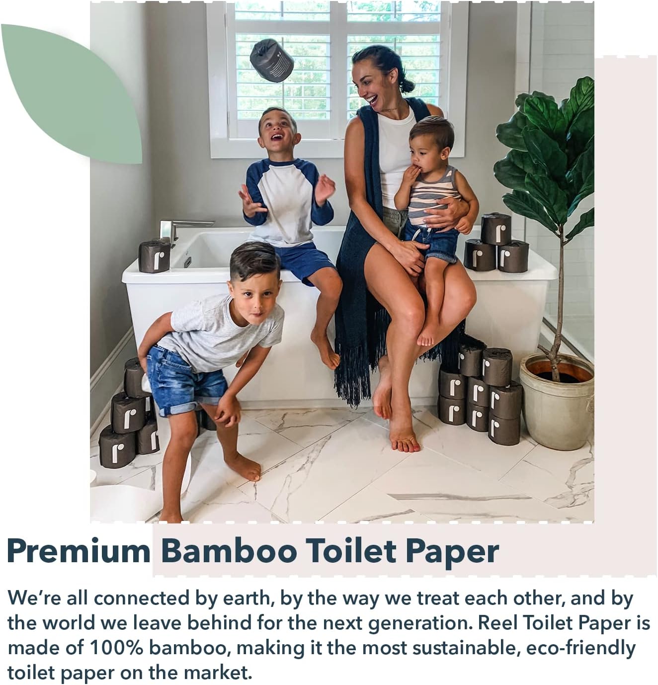 Reel Premium Toilet Paper - 24 Rolls of Toilet Paper - 3-Ply Made From Tree-Free - Zero Plastic Packaging, Septic Safe