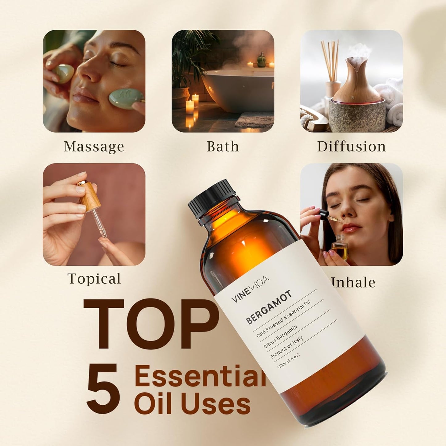 VINEVIDA Bergamot Essential Oil 16 oz - Undiluted, Pure, Vegan, and Sustainable