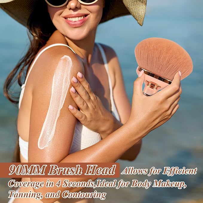 Blend & Blur Extra Large Body Makeup Brush for Self Tanner,GloréBrochas Leg Makeup & Bronzer Self Tan Applicator, 90MM Wide Round Head Kabuki Brush For Application (Rose-Gold)