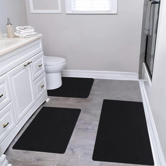 Diatomaceous earth bath mat Bathroom Rugs Sets 3 Piece Super Absorbent Quick Dry Bath Mats, Rubber Non Slip Shower Mat and Toilet Mat U Shape, Shower Rug for in Front of Bathtub Shower, Black