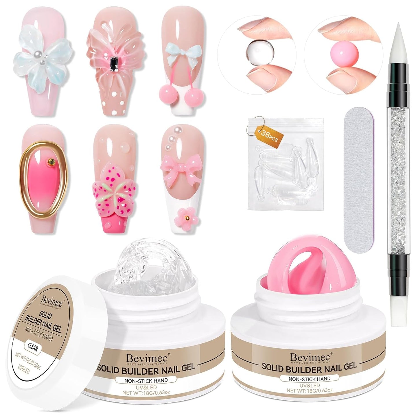 3d Sculpting Gel for Nail Art, Solid Builder Gel for Nails Non-Stick Hand for Modeling Sculpture Nail Extension UV/LED Manicure DIY At Home Clear Pink 2PCS