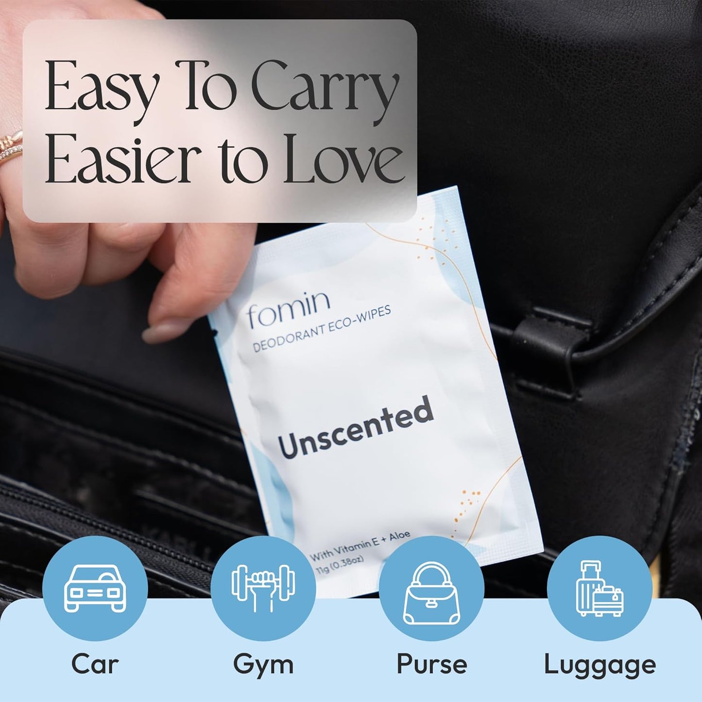 FOMIN Travel Deodorant Wipes - 50 Count - Unscented - pH Balanced, Hypoallergenic Mini Deodorant For Women and Men - Plastic-Free, Individually Wrapped Underarm & Body Wipes