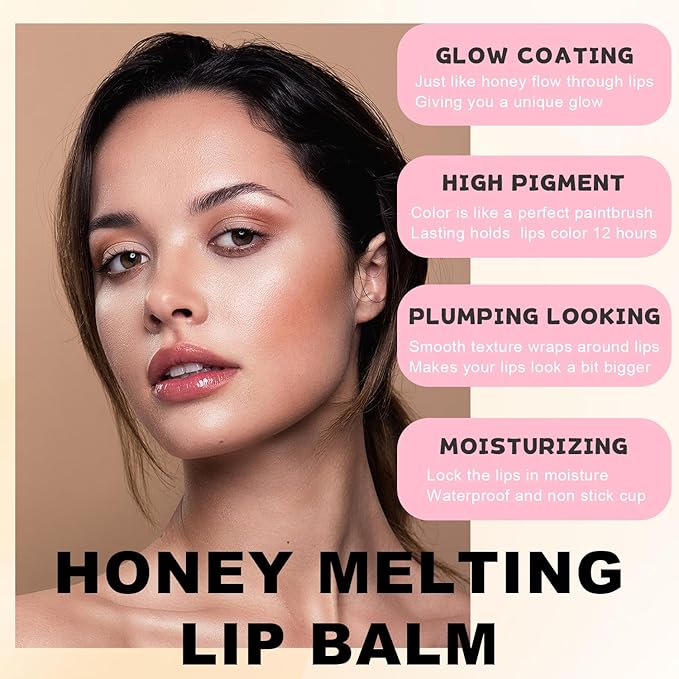 Lip Balm Click Slick, Honey Melting Lip Glow Oil, Moisturizing and Long-lasting Lip Plumper, Non Sticky Lipstick with Coconut Oil (04 Apple)
