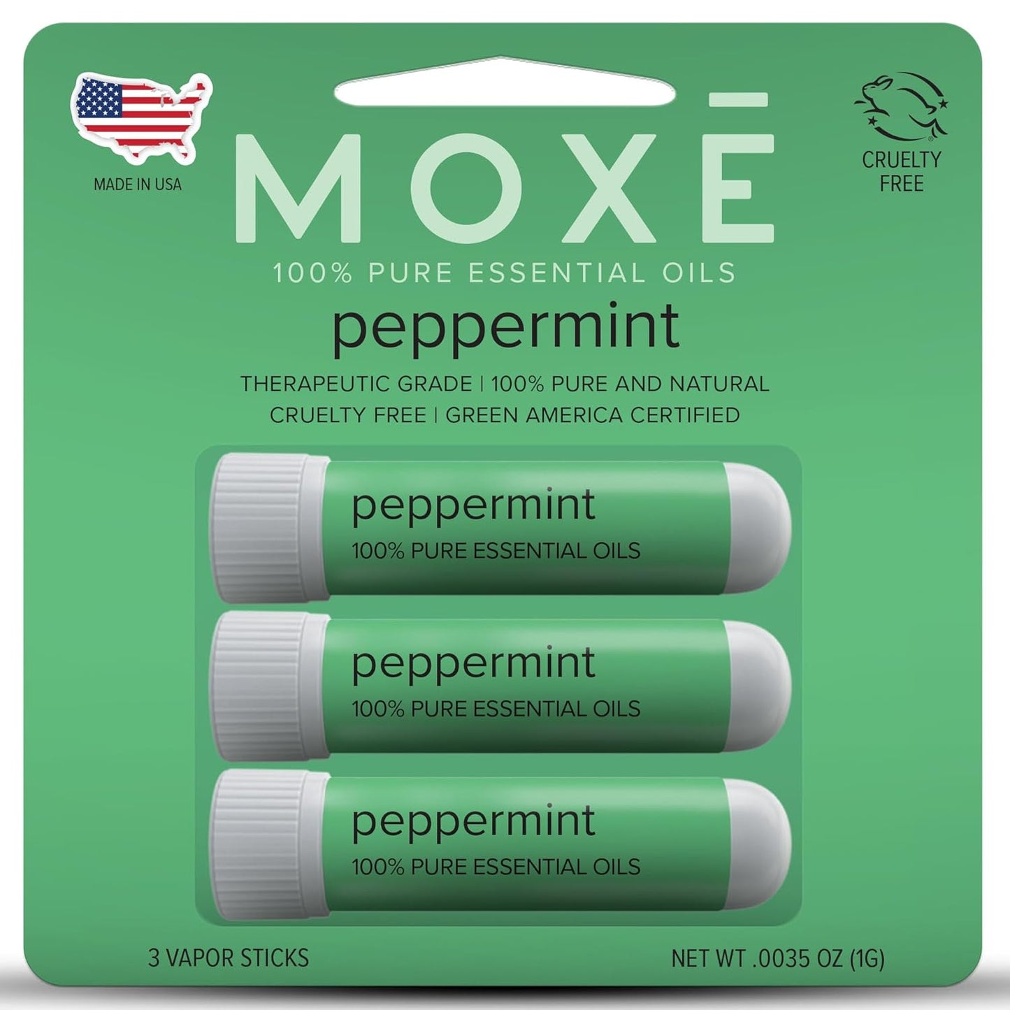 MOXĒ Peppermint Essential Oil Nasal Inhaler, Therapeutic No-Mess Aromatherapy, Cooling, Refreshing, Invigorating, Uplifts Mood and Positivity, Pure and Undiluted, Made in USA (3 Pack)`