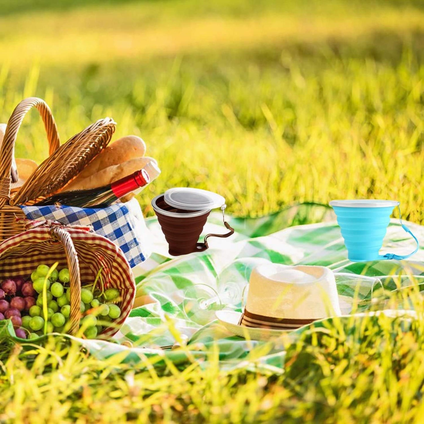 IYYI Collapsible Cup for Traveling, Silicone Foldable Cup, Camping Mug with Lid, Folding Mug for Camping, Hiking, Outdoors, Travel (4Pack-Pink-Green-Milk Tea-Beige)