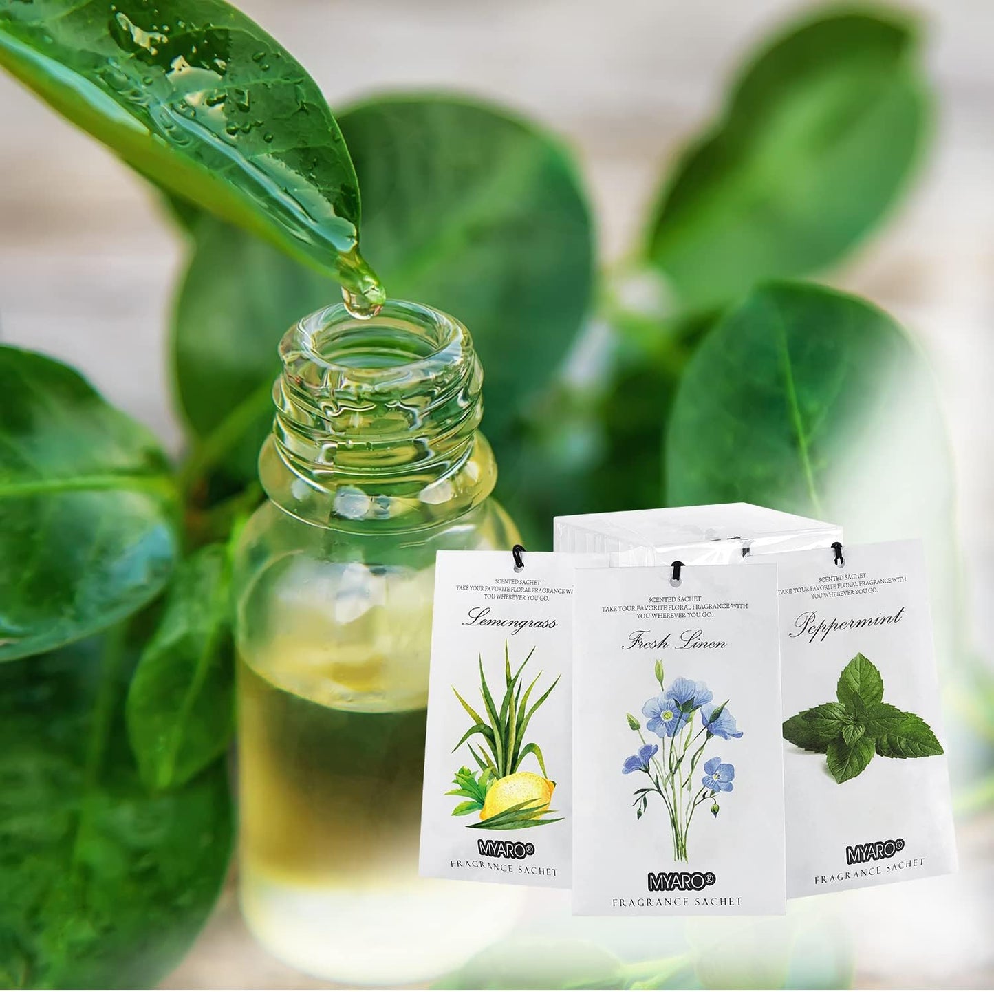 MYARO 12 Pcs Scented Sachets for Drawer and Closet, Long-Lasting Closet Deodorizer Freshener, Potpourri Bags Fresh Scents Sachet Packets Smell Goods for House - Fresh Linen, Peppermint and Lemongrass