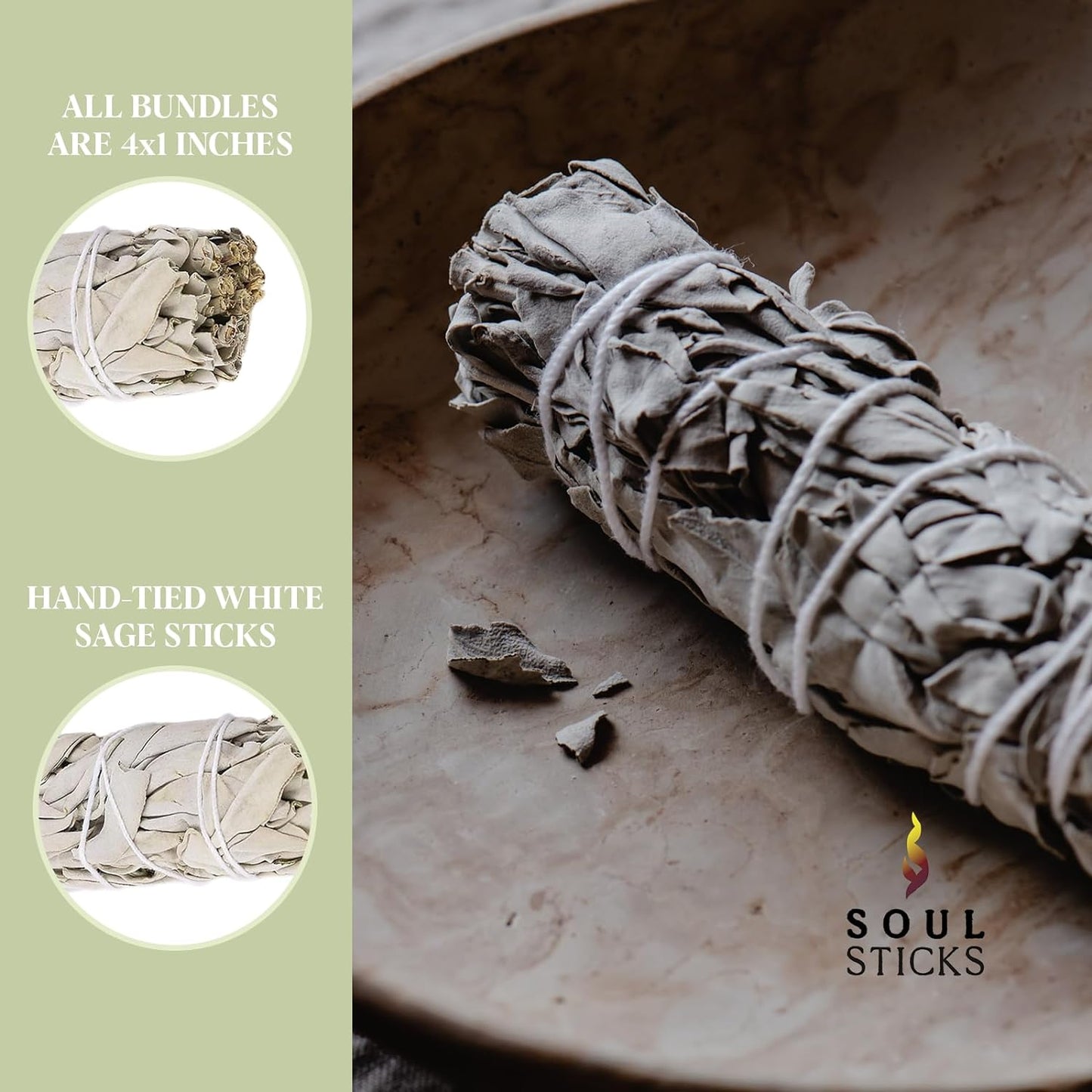SOUL STICKS 4 Inch 100 Pack Organic White Sage Smudge Smudging Sticks | Cleansing and Negative Energy, Good Energy Meditation & Smudging Rituals | Sustainably Sourced California White Sage Bundle
