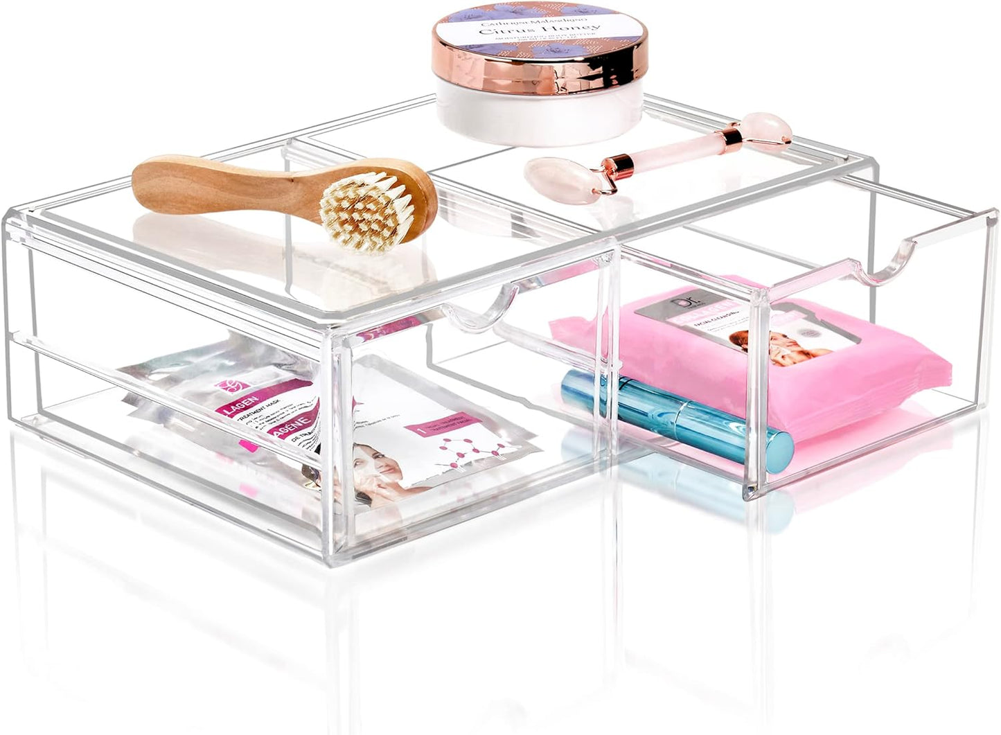 Sorbus Large Stackable Acrylic Drawers - 2 Clear Storage Drawers for Organizing Make up, Nail Polish, Hair Accessories, and Beauty Supplies - Makeup Organizer for Vanity, Bathroom Organizer Countertop