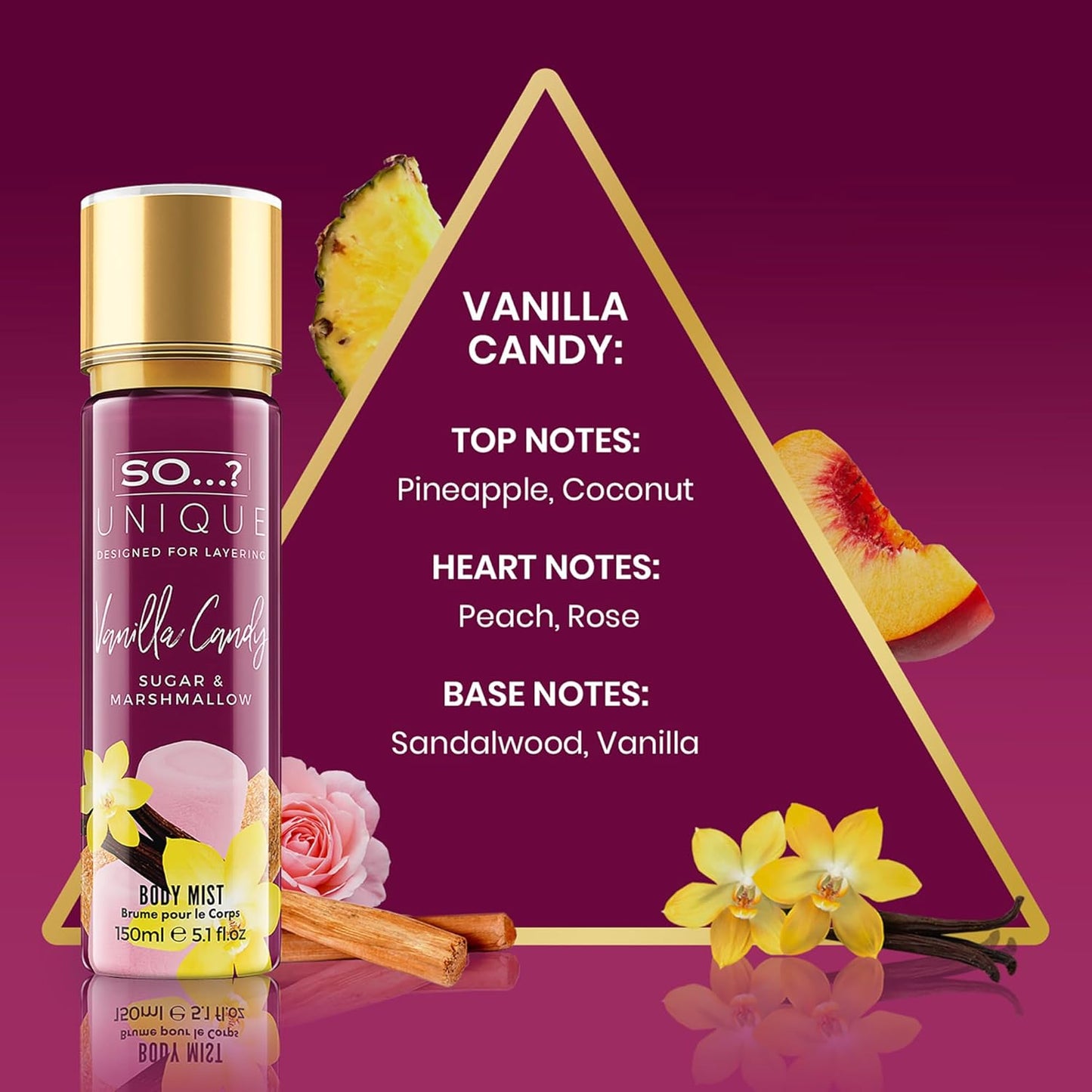 So...? Unique Body Mist - Vanilla Candy for Women - 5.1 oz Body Mist - Pack of 3