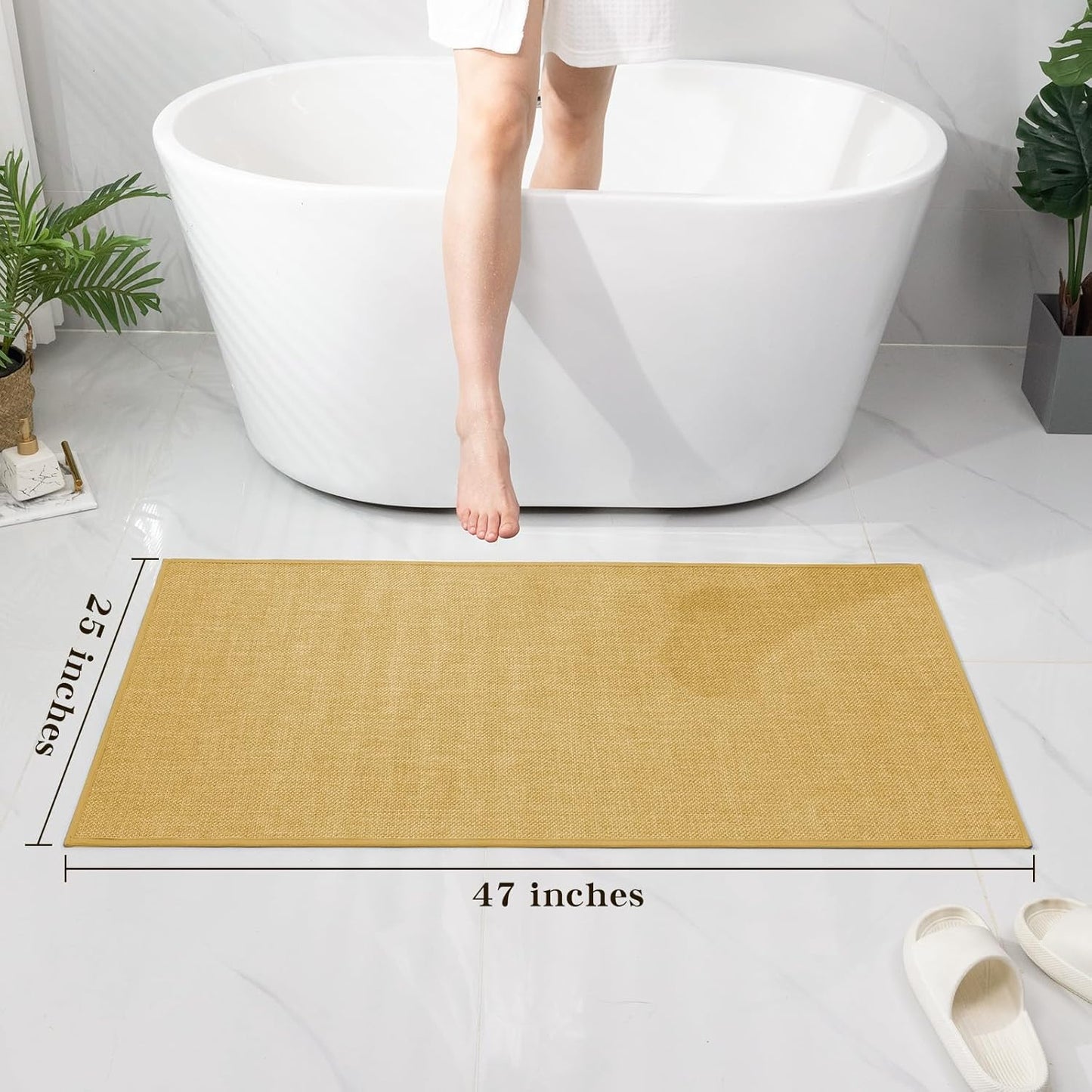 chakme Bathroom Rugs Mat 47x25, Ultra Thin Non Slip Bath Mat Large Quick Dry Absorbent Bath Mat for Bathroom Floor, (Yellow, 47"x25")