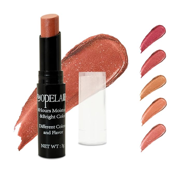 5 Pack Tinted Lip Balm With Glitter Powder Stocking Stuffers Tinted Chapstick - Moisturizing Lip Balm with Shimmer - Lipstick Set - Assorted Colors and Favors