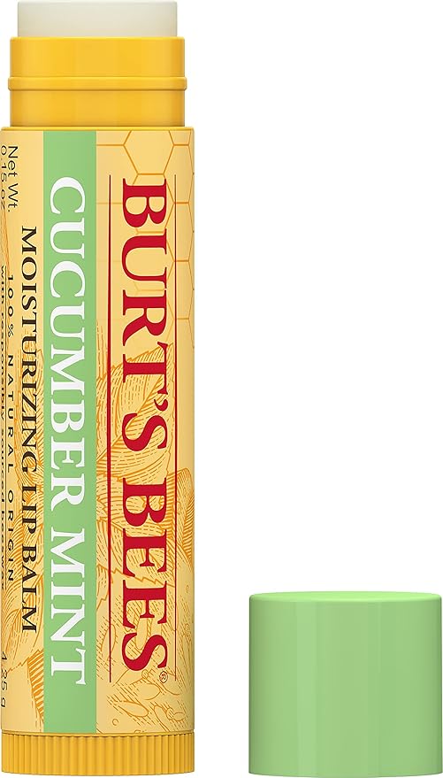 Burt's Bees 100% Natural Origin Moisturizing Lip Balm, Cucumber Mint with Beeswax, 4 Tubes