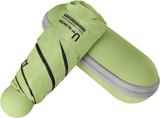 BAODINI Travel Essentials Mini Umbrella for Purse With Case Small Compact UV Sun Protection Lightweight Tiny Pocket Manual Open Close Umbrella for Women Kids and Men Fit Purse Backpack