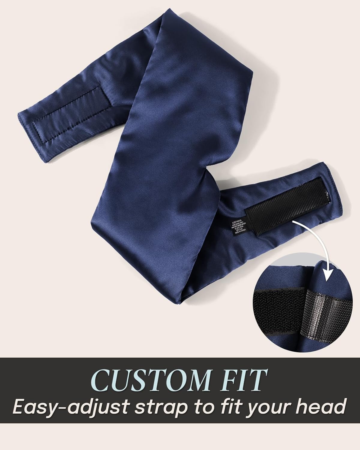 Zenssia Satin Sleep Mask for Women and Men, Lightweight Padded Eye Mask with Adjustable Strap, Comfort Blackout for Travel and Nap - Navy Blue