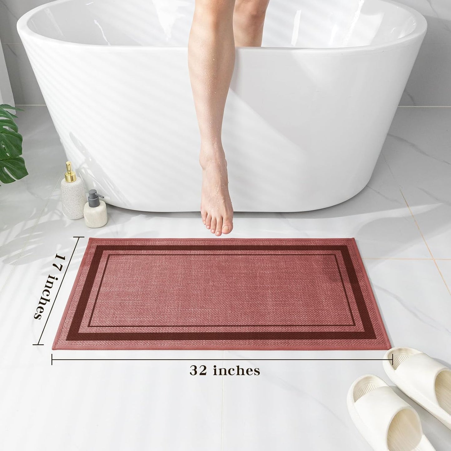 chakme Bathroom Rugs Mat 32x17, Ultra Thin Non Slip Bath Mat Quick Dry Absorbent Bath Mat for Bathroom, (Dark Pink, 32"x17")