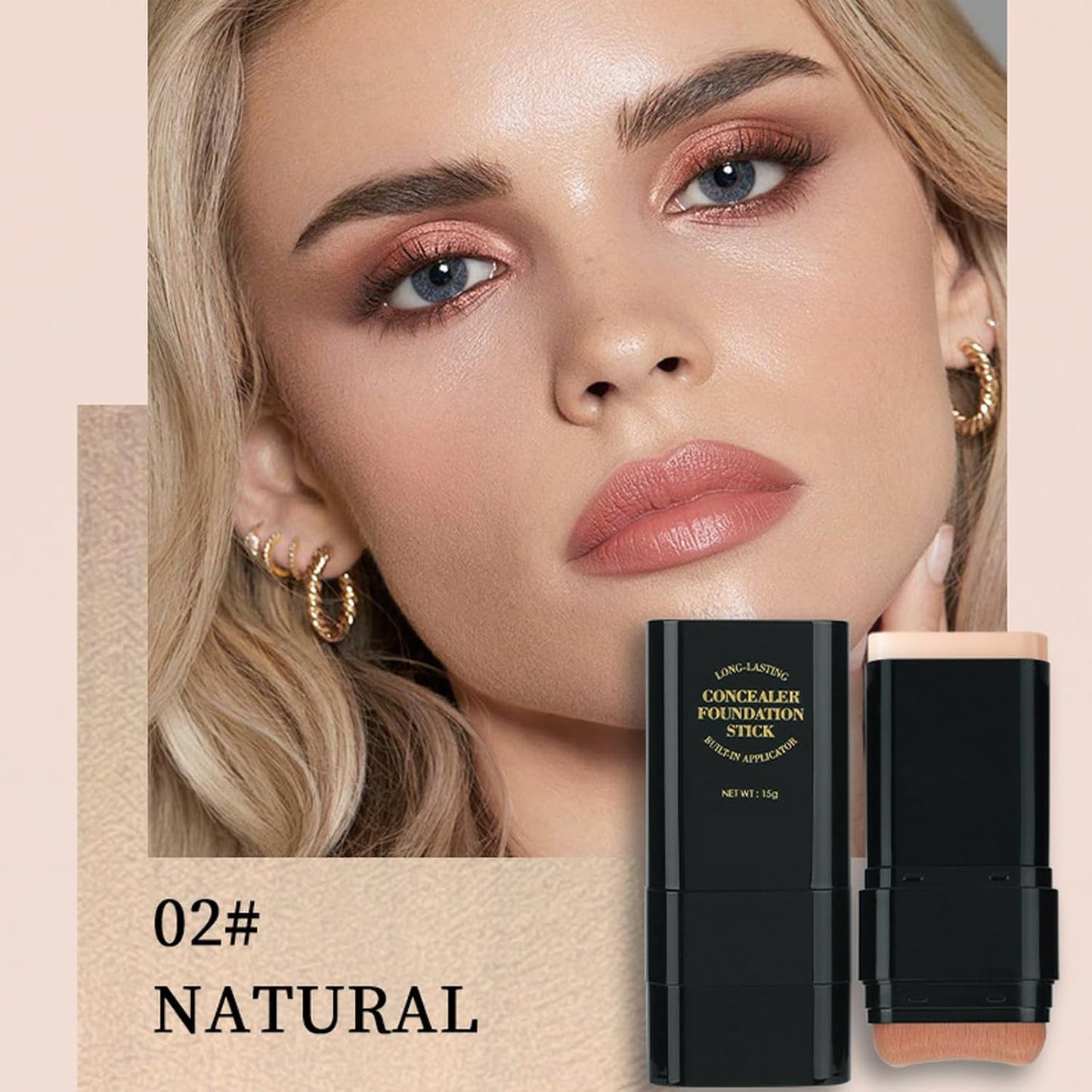 Foundation Stick, 2 in 1 Dual-Ended Long-Lasting Concealer Foundation Stick, Face Contouring foundation with Brush, Full Coverage Matte Finish for Face Makeup(02#NATURAL)