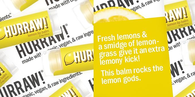 Hurraw! Lemon Lip Balm: Organic, Certified Vegan, Cruelty and Gluten Free. Non-GMO, 100% Natural Ingredients. Bee, Shea, Soy and Palm Free. Made in USA