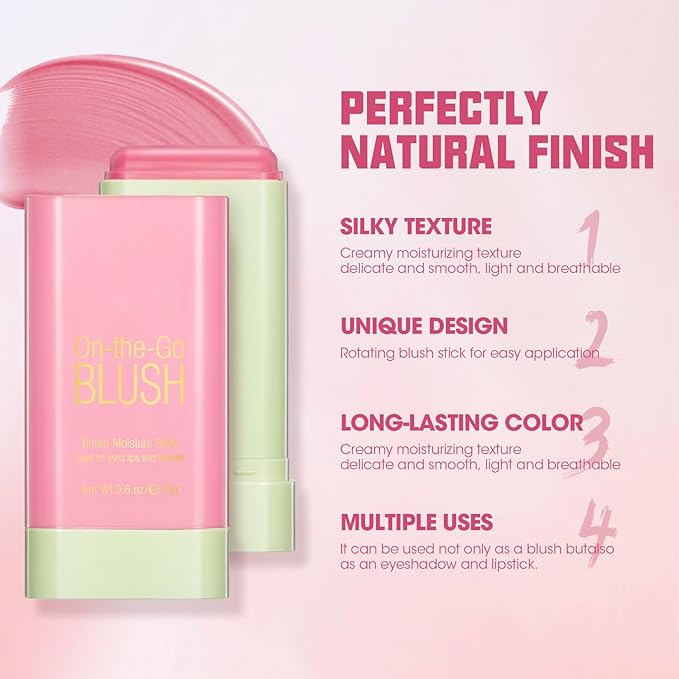 Buqikma Blush Stick Hydrated Solid 2PCS Blush Stick for Cheeks - Soft Cream Blush Stick Natural Matte Makeup Blush Stick Cream Blush Moisturizer Stick for Face,Lips and Eyes (Shy Pink+Orange)