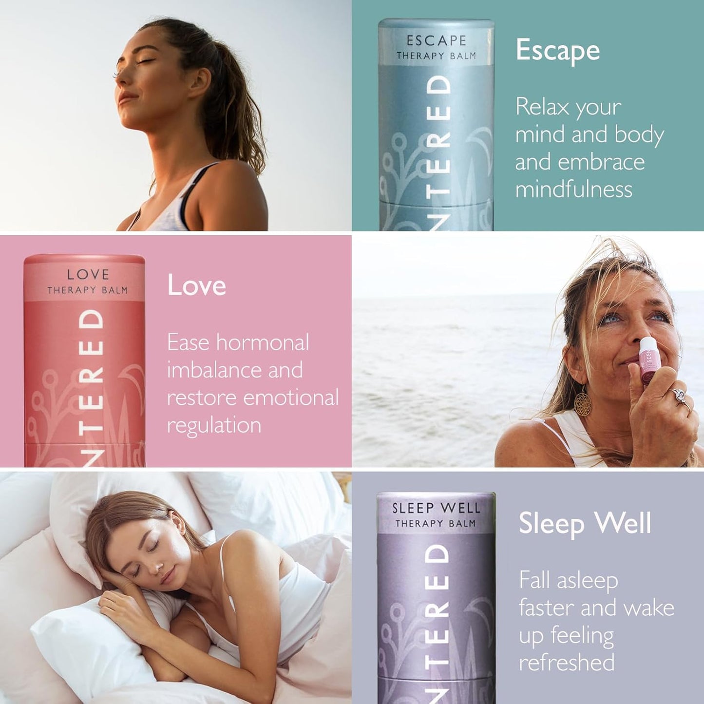 Scentered Aromatherapy Balm Gift Set - Be Kind to Yourself - Pack of 3 Balms: Sleep Well, Escape, Love - Lavender, Cedarwood, Ylang Ylang Essential Oils - Relaxing Gifts for Women