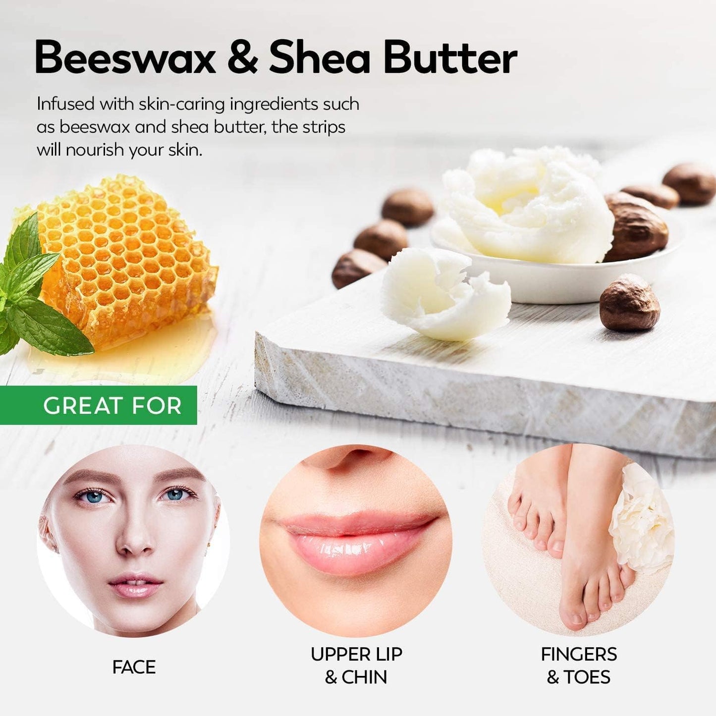 ShineMore Facial Wax Strips for hair removal - Hypoallergenic for All Skin Types - - Gentle and Fast-Working for Face, Eyebrow, Upper Lip, and Chin (40 Women Wax Strips + 4 Calming Oil Wipes NATURE NATION Ingredients )