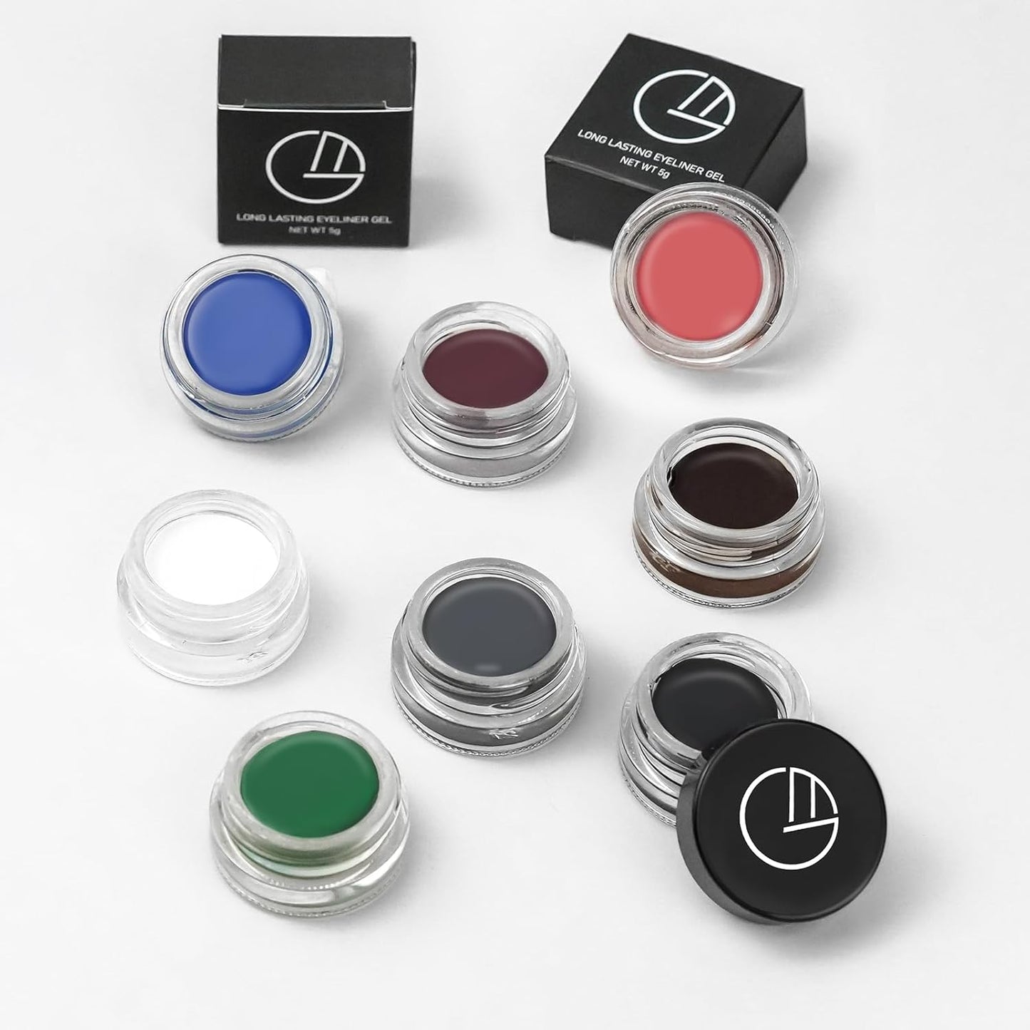 Eyeliner Gel Set,Long Lasting Waterproof With 5.51 IN Long Eyeliner Brush,High-Intensity Pigments Smudge-Proof Eye Liner Makeup Creamy Gel 5G-White