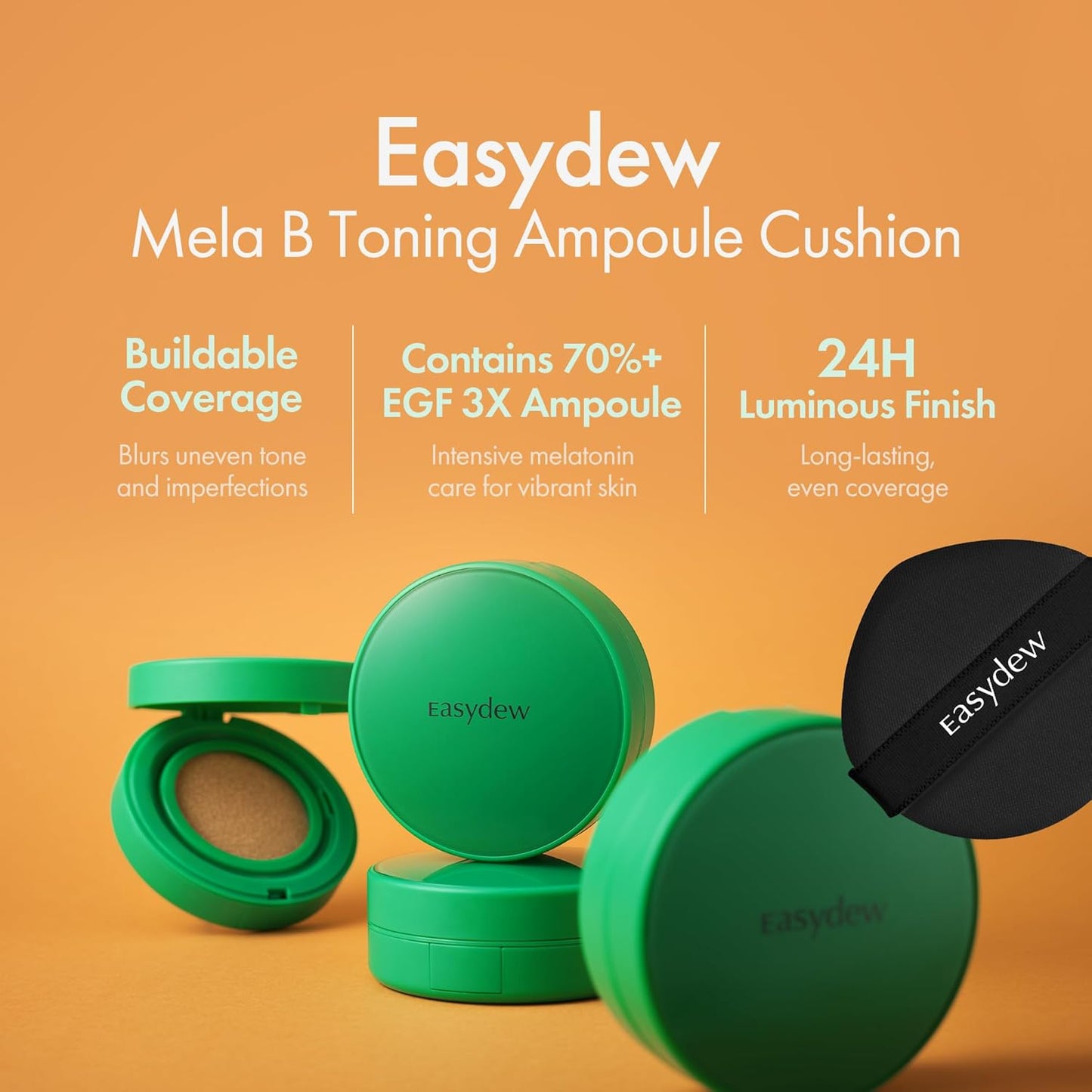 Easydew Mela B Toning Ampoule Cushion Refill - 3-in-1 Age-Defying Sun Shield Full Coverage Cushion Foundation with Niacinamide & Hyaluron-Vital C - Face Makeup Korean Skin Care 0.45 oz (#17 Ivory)