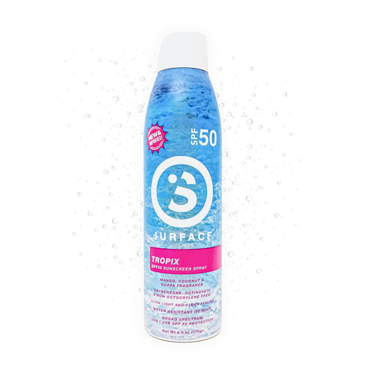 Surface Sunscreen Spray SPF 50 for Body, Lightweight Natural Formula, Reef Friendly, Broad Spectrum UVA UVB Protection, Water Resistant Sun Care for 80 Minutes Outdoor Use, Tropical Scent, 6oz