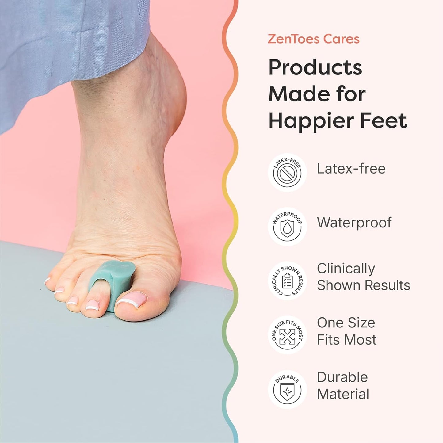 ZenToes Gel Toe Separators for Overlapping Toes, Bunions, Big Toe Alignment, Corrector and Spacer - 4 Pack (Blue)