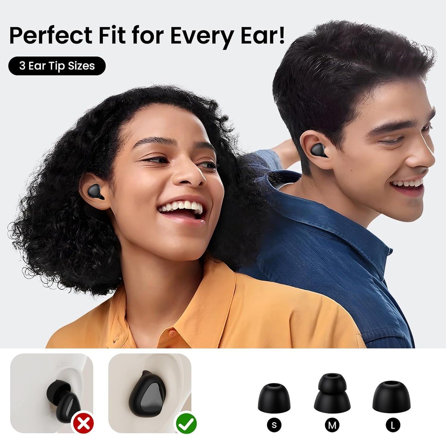 Ear Plugs for Sleeping Noise Cancelling, 45dB Reusable Silicone Earplugs with 6 Eartips and Carry Case, Ear Plugs for Concert & Hearing Protection, Sleep, Travel, Focus & Noise Reduction, Black