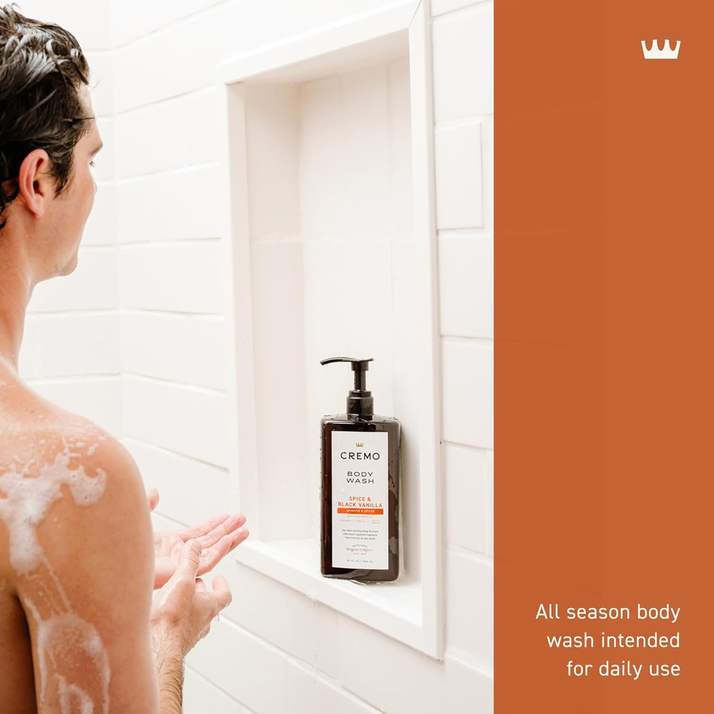 Cremo Rich-Lathering Spice & Black Vanilla Body Wash for Men, Notes of Spices, Dark Woods and Black Vanilla, 32 Fl Oz
