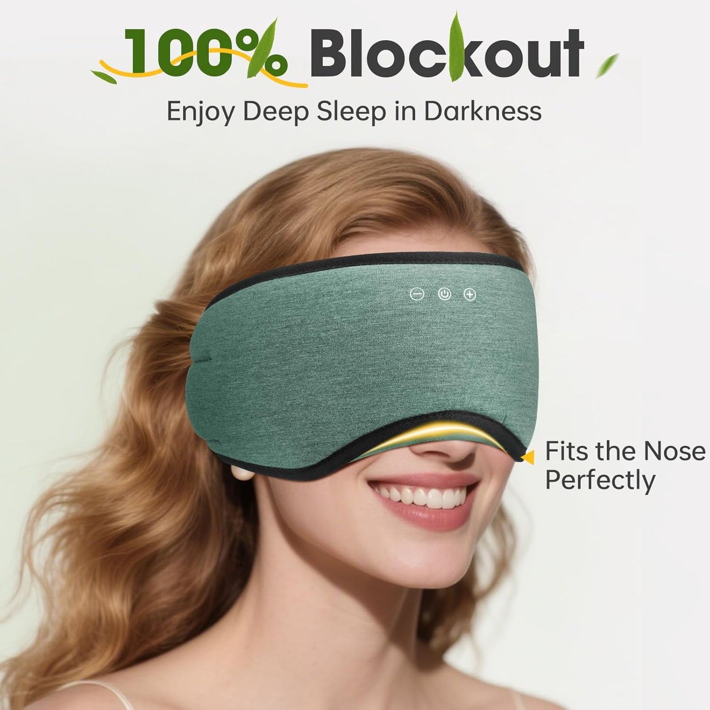 Sleep Headphones with Bluetooth 5.4 Sleep Mask, Bamboo Cotton Music Wireless Bluetooth Eye Mask for Sleeping, Earphones HD Speaker Microphone for Travel, Gifts for Men Women, Green