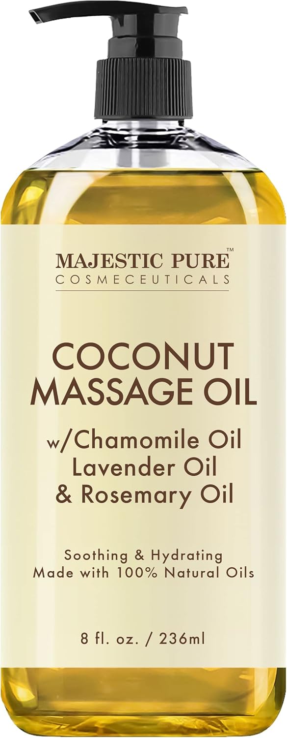 MAJESTIC PURE Coconut Massage Oil for Massage Therapy - Refreshing, and Relaxing - Natural Oils - for All Skin Types - Men and Women - 8 fl oz