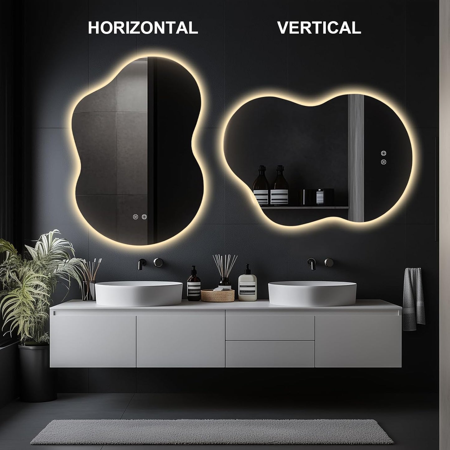 40"x30" Asymmetrical LED Bathroom Wall Mirror with Dual Lighting, Anti-Fog Pad, Dimmable Brightness & 3 Color Temperatures [Horizontal/Vertical]