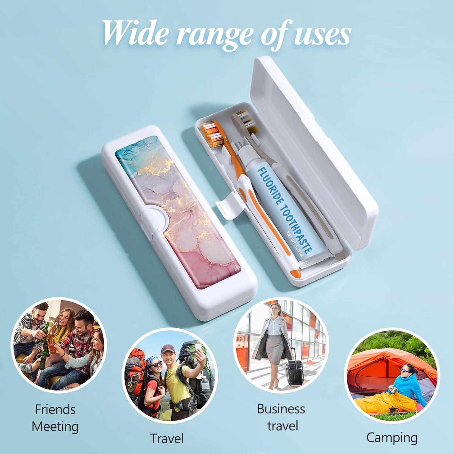 Toothbrush Travel Case - Colorful Pattern, Holder and Covers for Toothbrushes, Includes Tongue Scraper Case